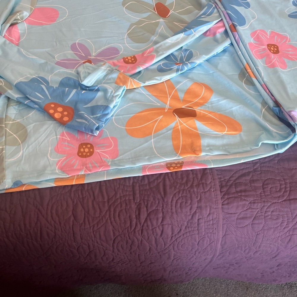 Floral Print Pajama Set in Blue and Orange